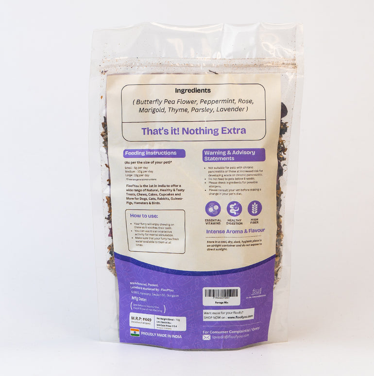 Forage Mix Pure Veg Natural Healthy Enrichment Treat for Rabbits, Guinea Pigs, Hamsters & Small Animals