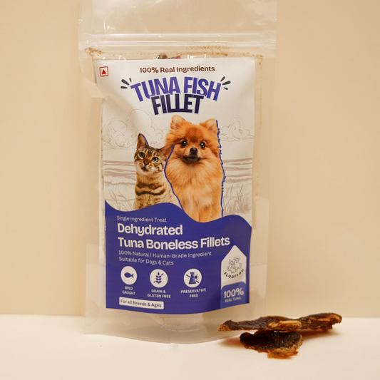 FloofYou Tuna Fillet Boneless Jerky Strips Dehydrated Natural Healthy Dog & Cat Treat